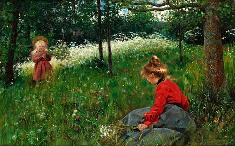 Girls in Jamtlandsk Summer Meadow